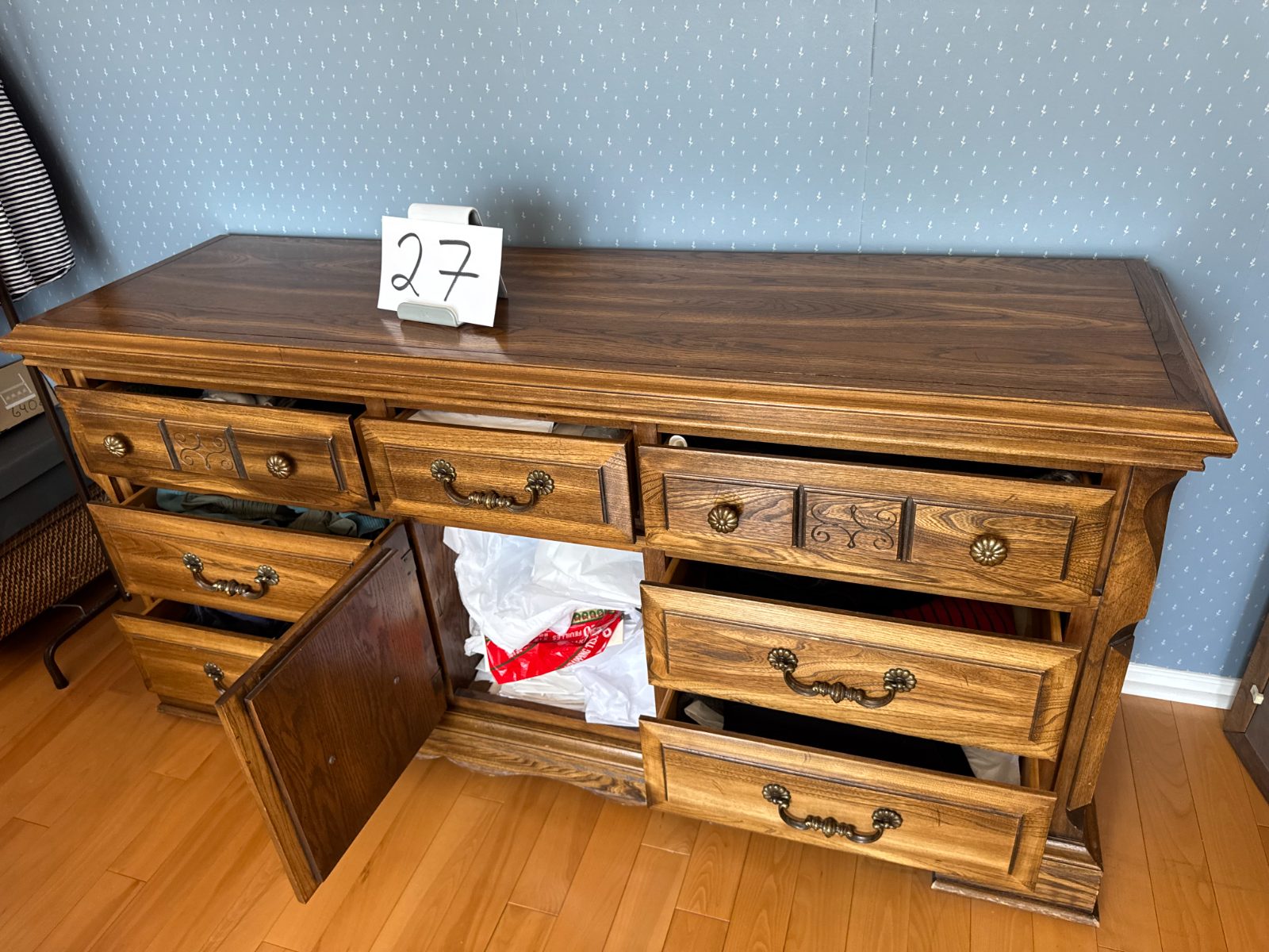 Ornate Lowboy Dresser w Mirror thumbnail 2
