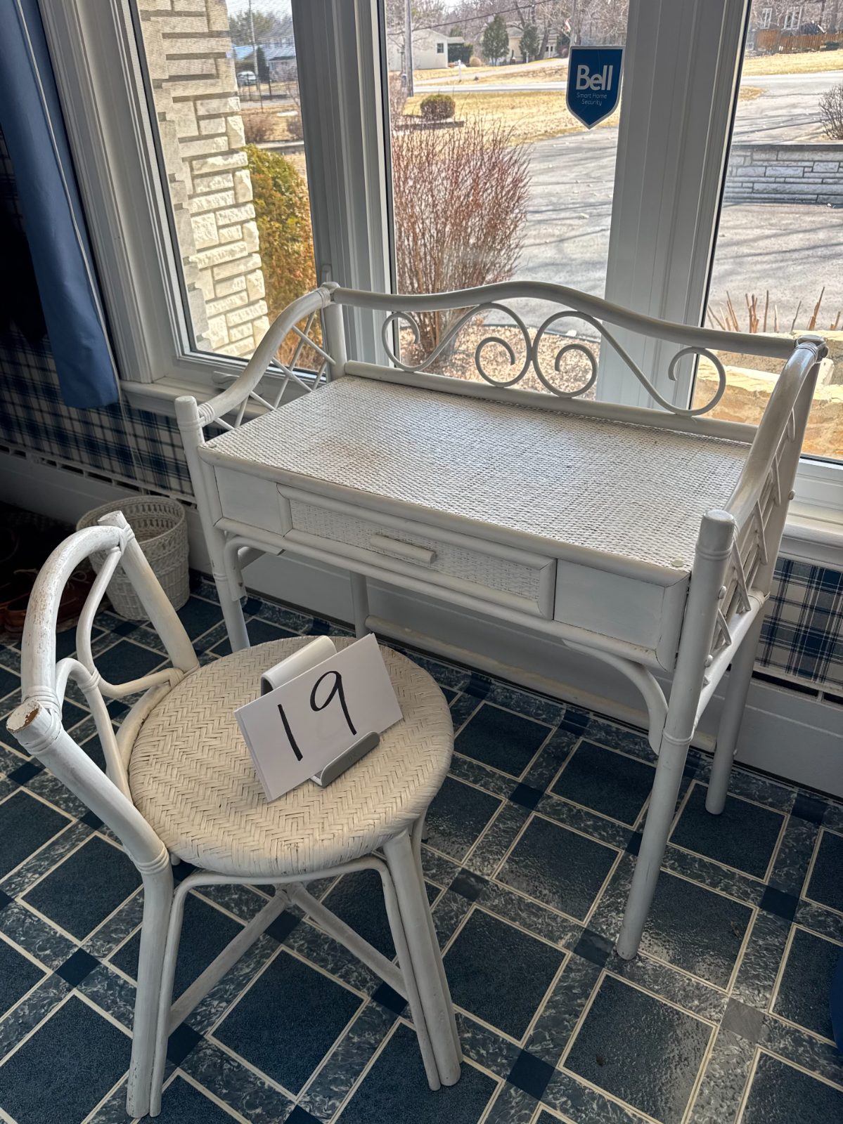 White Wicker Vanity & Stool